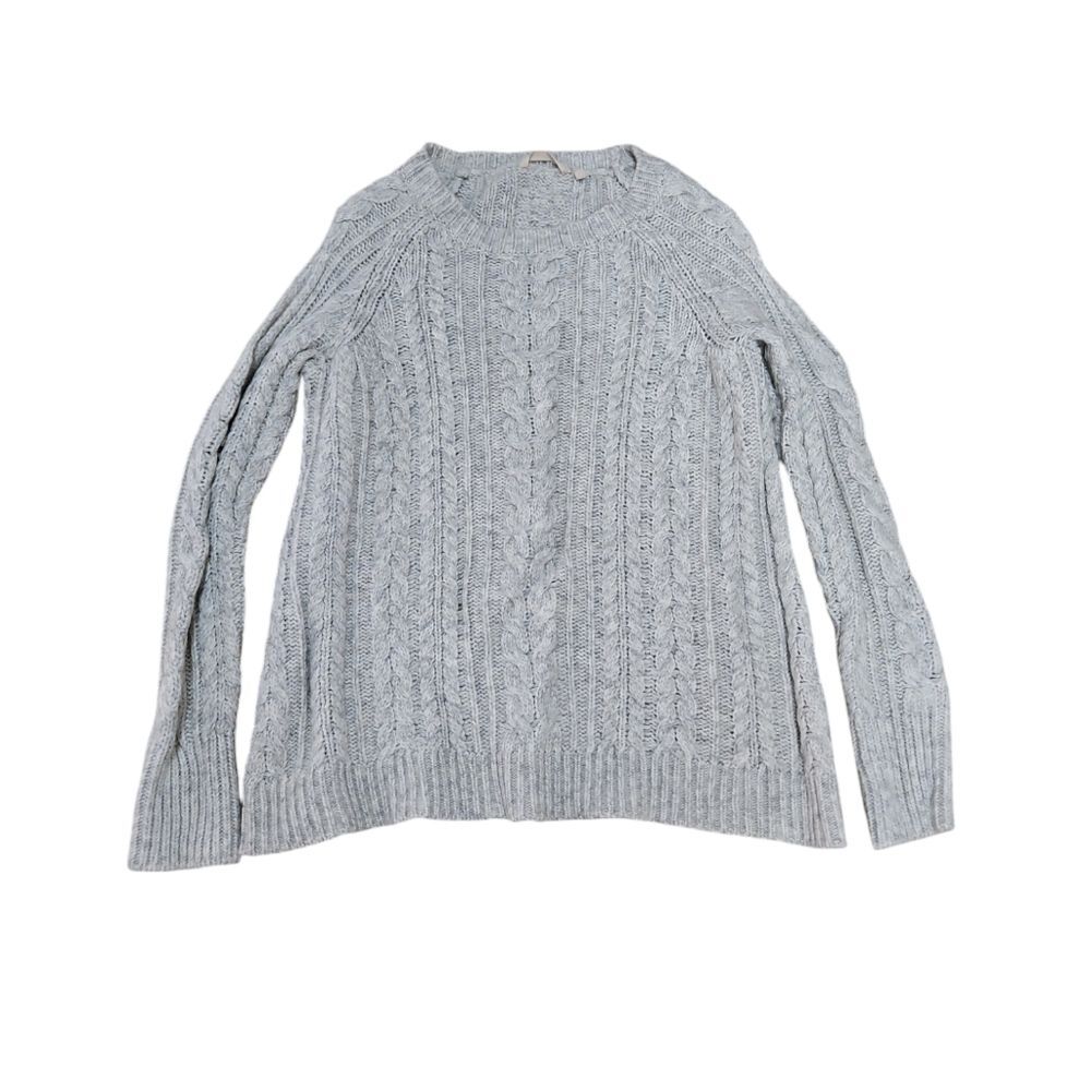 Soft Surroundings Grey Cable Knit Cold Shoulder Sweater Large 2AW73 Boho Prep